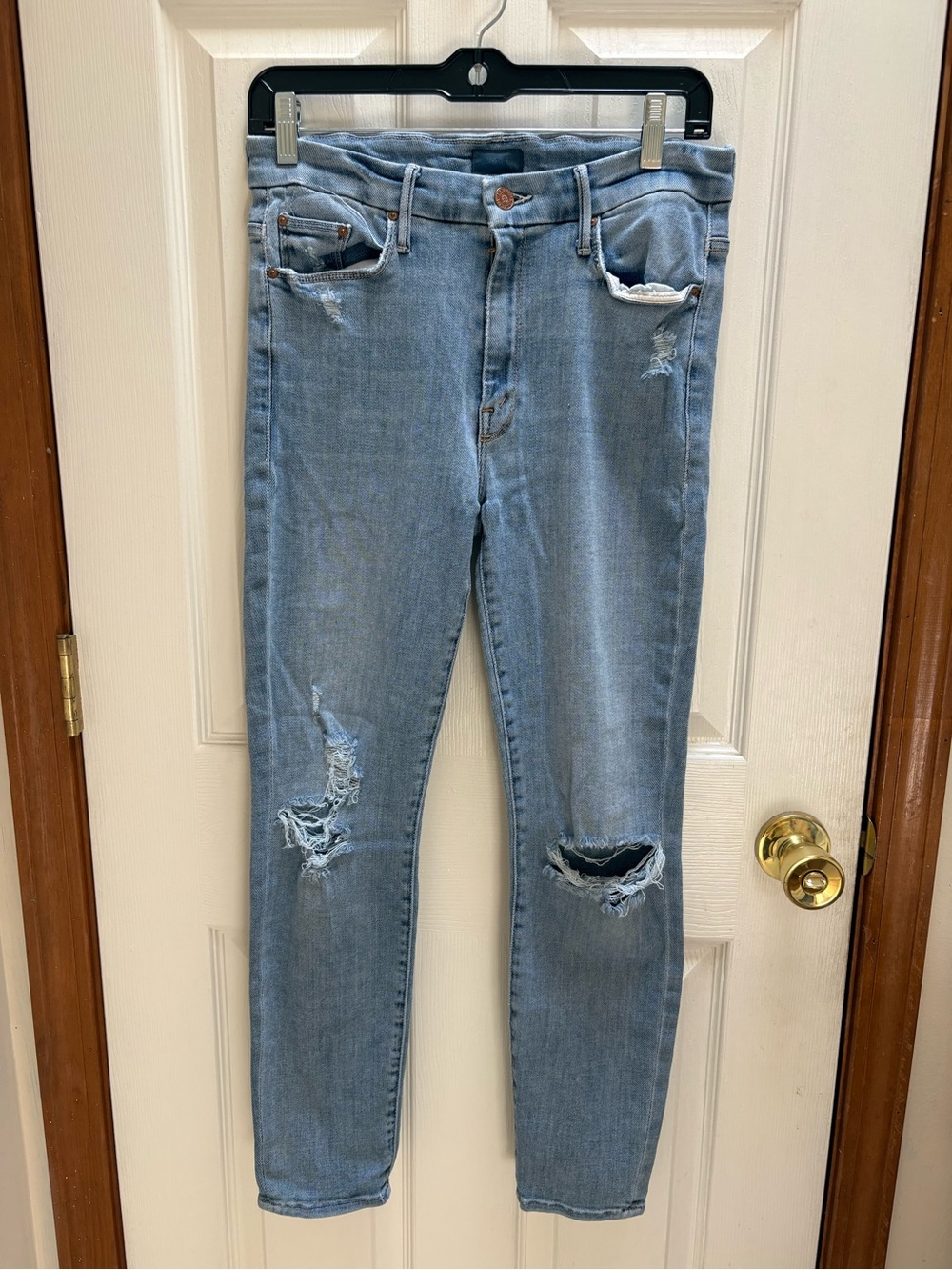 MOTHER Light Blue Distressed Skinny Jeans